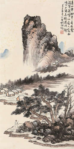 胡佩衡（1892～1962） 1929年作 青山绿水有人家 立轴 设色纸本
