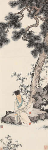 陈少梅（1909～1954） 松下高士 立轴 设色纸本