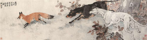 刘奎龄（1885～1967） 1927年作 追狐图 镜心 设色纸本