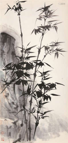 唐云（1910～1993） 竹石图 托片 水墨纸本
