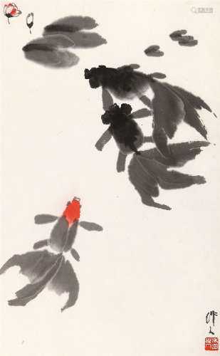 吴作人（1908～1997） 金鱼戏水 镜心 设色纸本