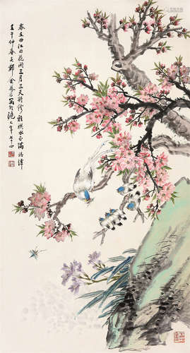 金梦石（1869～1952） 1942年作 花开三月天 镜心 设色纸本