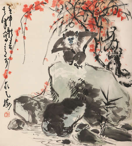 孙其峰（b.1920） 1992年作 封侯图 托片 设色纸本