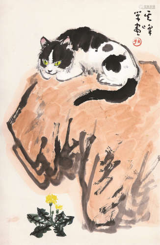 孙其峰（b.1920） 猫趣图 托片 设色纸本