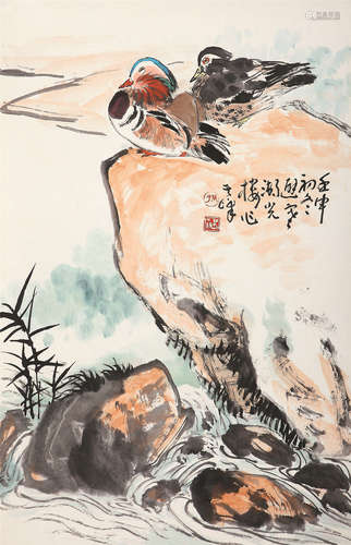 孙其峰（b.1920） 1992年作 两相依 托片 设色纸本