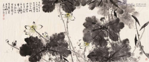 霍春阳（b.1946） 2001年作 藕荷清韵 镜框 设色纸本