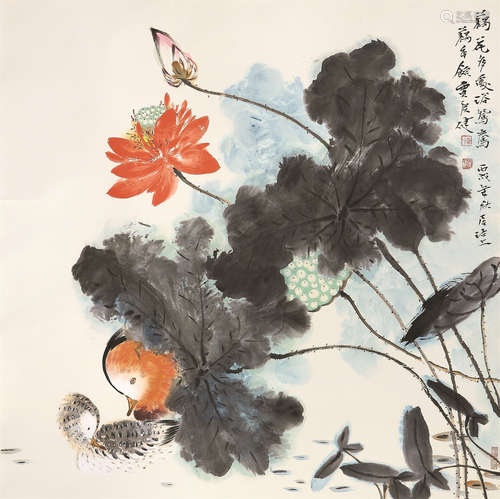 贾广健（b.1964） 2006年作 藕花鸳鸯 立轴 设色纸本