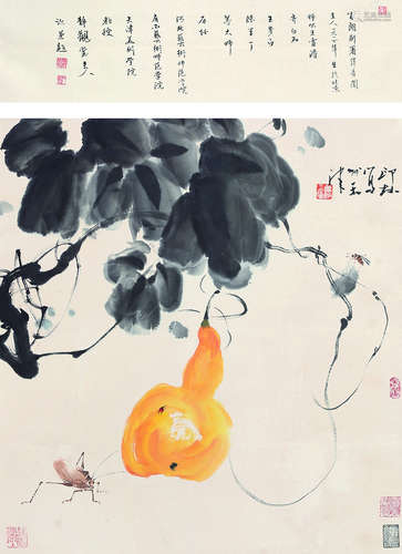 萧朗（1917～2010） 福禄 立轴 设色纸本