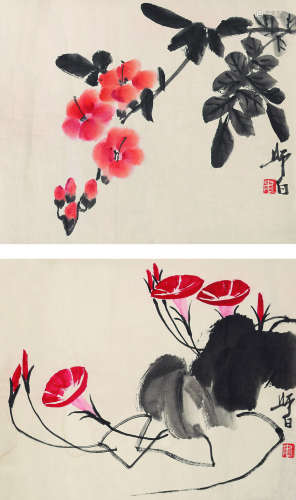 娄师白（1918～2010） 花卉 （两帧） 镜片 设色纸本