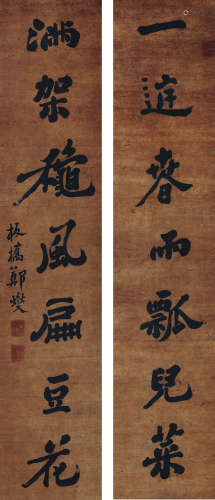 郑板桥（1693～1765） 书法对联 镜框 纸本