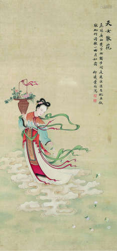 叶昀（1901～1983） 天女散花 镜片 设色绢本