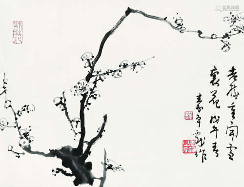 董寿平（1904～1997） 墨梅 镜框 水墨纸本