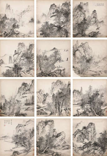 戴熙（1801～1860） 山水 （十二帧） 镜片 水墨纸本