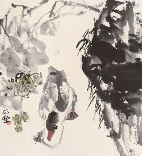 陈子庄（1913～1976） 鸭趣图 镜片 设色纸本