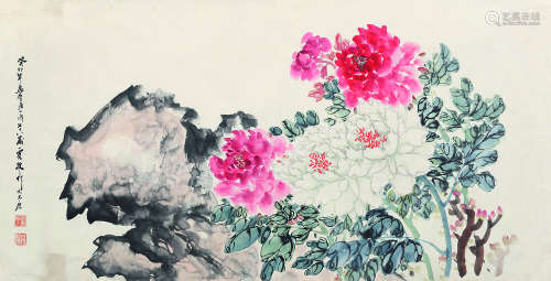 贾敬之（1885～1965） 牡丹 镜心 设色纸本