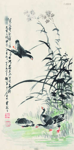 贾敬之（1885～1965） 芦苇草塘 镜心 设色纸本