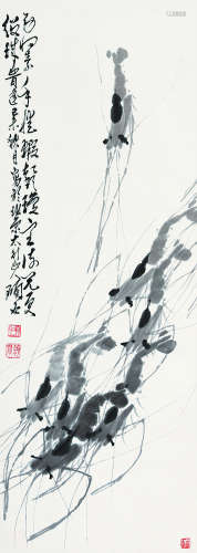 陈硕石（1932～2013） 虾趣图 立轴 水墨纸本