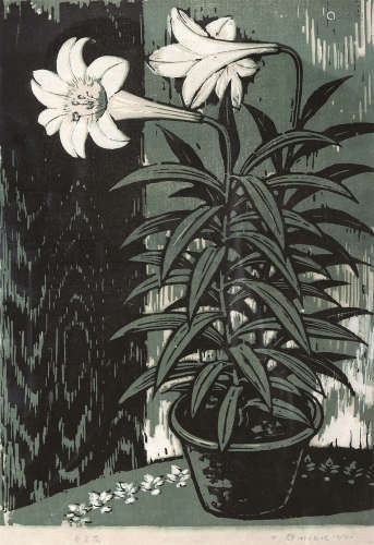 力群（1912～2012） 百合花 镜框 设色纸本