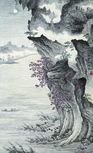 刘佩乙（1926～2003） 赤壁夜游图 立轴 设色纸本