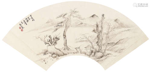 吴大澂（1835～1902） 水墨山水 扇面 水墨笺本