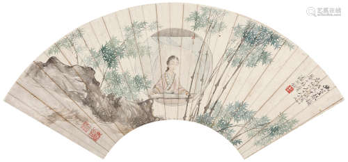 潘振镛（1852～1921） 幽篁琴韵 镜心 设色纸本