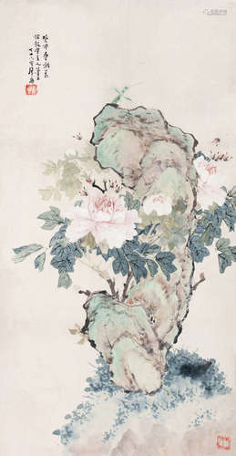 居廉（1828～1904） 花卉虫草图 立轴 设色纸本