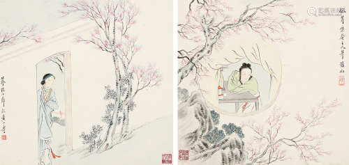 黄山寿（1855～1919） 人物 镜心 （二开） 设色纸本