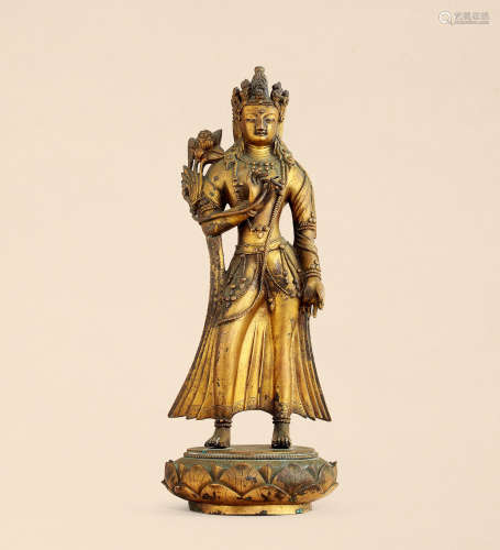 17世纪 铜鎏金莲花手菩萨站像