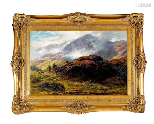 查尔斯·斯图亚特 FSA（1838-1907） 苏格兰高地的麋鹿 布面油画
