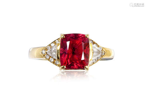 2.70克拉 天然「缅甸」橘红色尖晶石配钻石戒指 未经加热