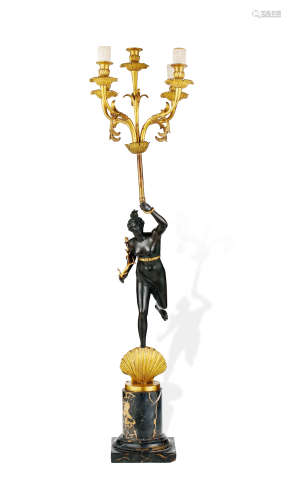 约1850年 法国 铜鎏金雕像烛台