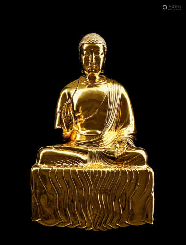 蒋晟 2017年作 脱胎大漆贴金佛陀坐像 大漆、金箔
