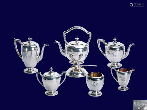 约1950年 美国 卡地亚 银壶咖啡茶具六件套