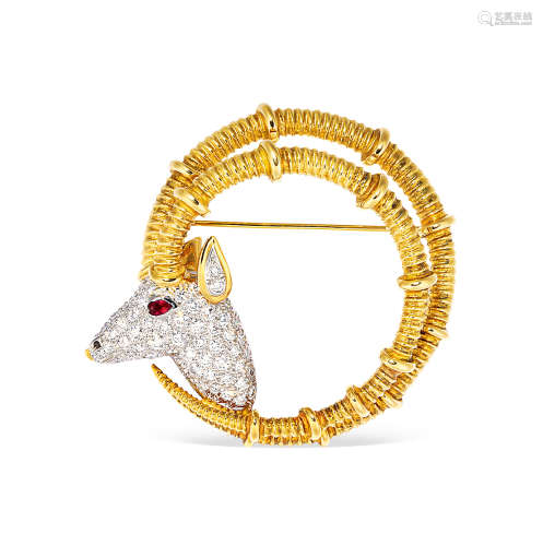 蒂芙尼 Tiffany 18K黄金配钻石「羚羊」胸针 Schlumberger设计