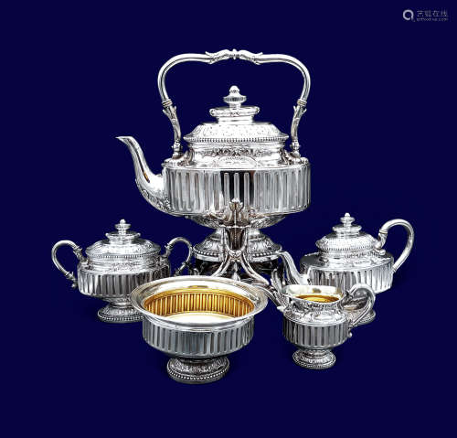 约1870年 法国 纯银高浮雕大型咖啡茶具 (五件套)