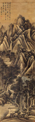 龚贤（1618-1689） 楼台湖滨明月新 立轴 水墨绢本