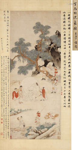 丁云鹏（1547-1628） 洗象图 立轴 设色纸本