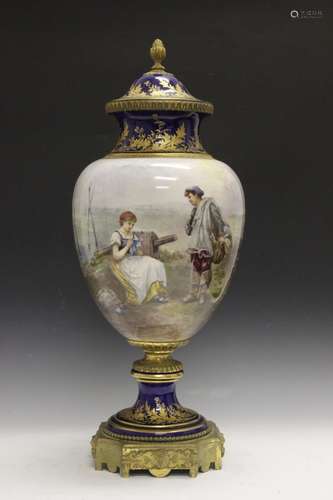 Sevres19c Three Pc Porcelain Covered Vase