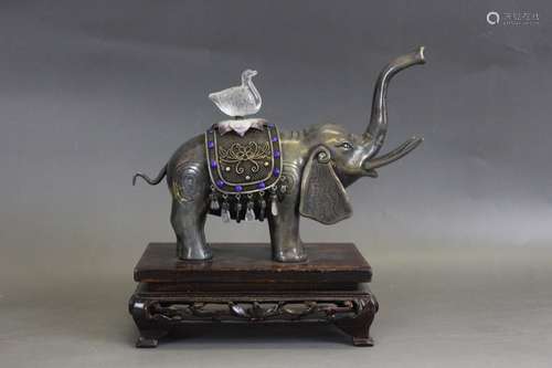 Chinese Silver And Gold Inlay Elephant Figure