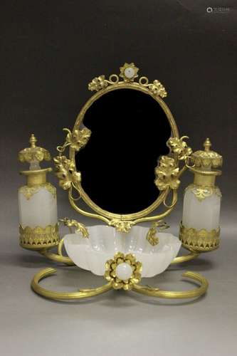 19c Continental Opaline & Bronze Vanity Set