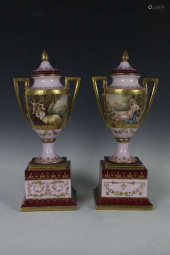 Pair Of Royal Vienna Style Covered Vases