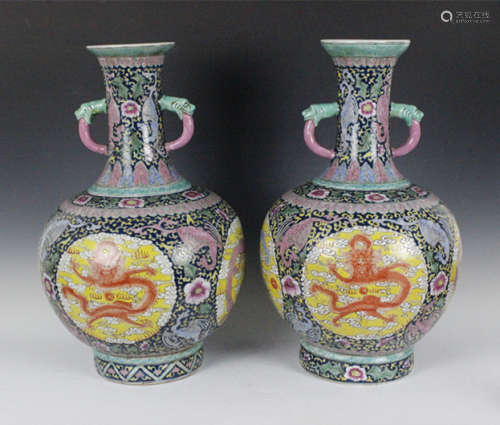 Chinese Pr Of Signed Famille Rose Porcelain Vases