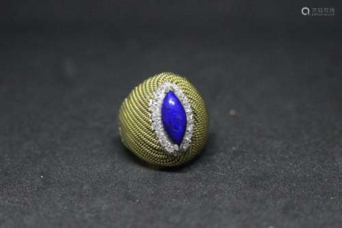 18k Gold Diamond And Lapis Ring