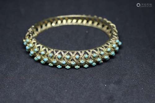 14k Gold And Torquoise Bangle