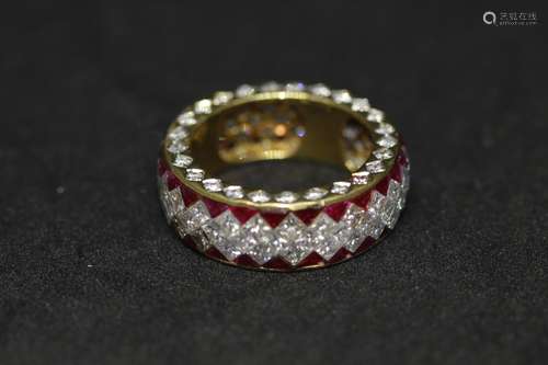 18k Gold Diamond And Ruby Band