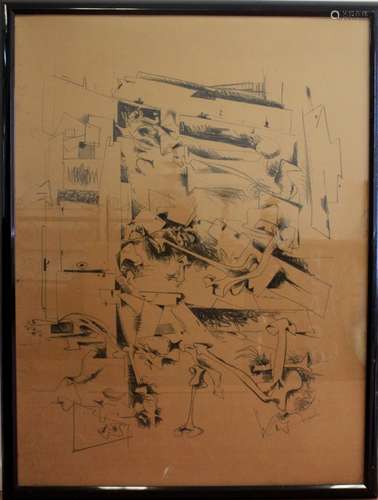 Large 1960's Abstract  Artist Signed Pastel