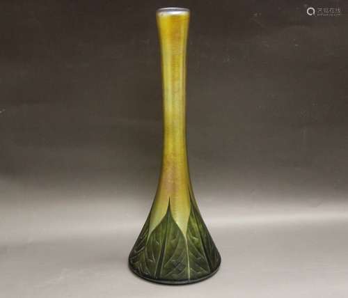 L.c. Tiffany Gold And Green Vase