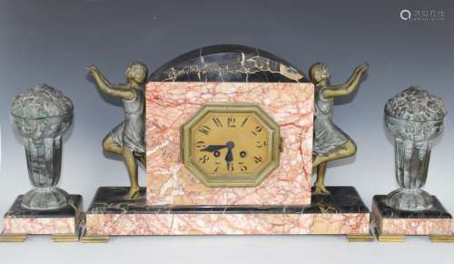 Art Deco 3-pcs Clock Set