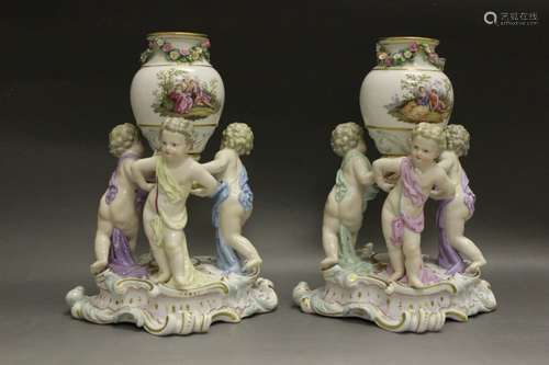 Pair Of Meissen Vases With Flowers