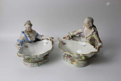 Pair Of 19c Large Meissen Sweetmeats